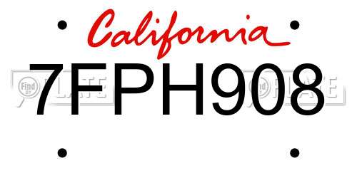 7FPH908 California License Plate