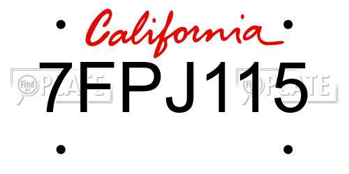 7FPJ115 California License Plate