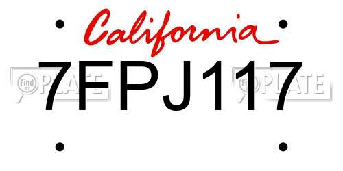 7FPJ117 California License Plate