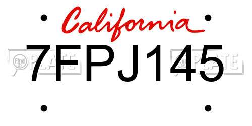 7FPJ145 California License Plate