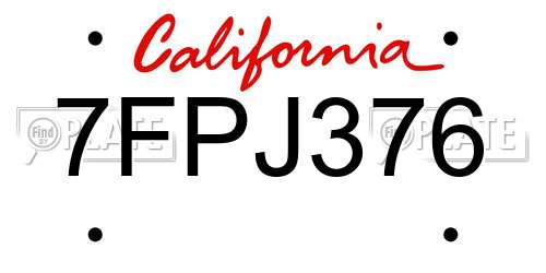 7FPJ376 California License Plate