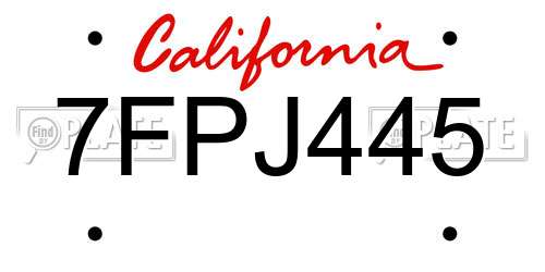 7FPJ445 California License Plate