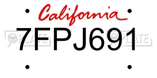 7FPJ691 California License Plate