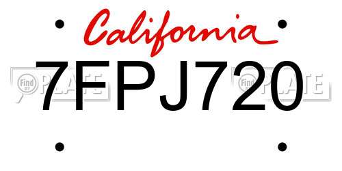 7FPJ720 California License Plate