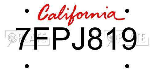 7FPJ819 California License Plate