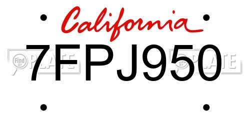 7FPJ950 California License Plate