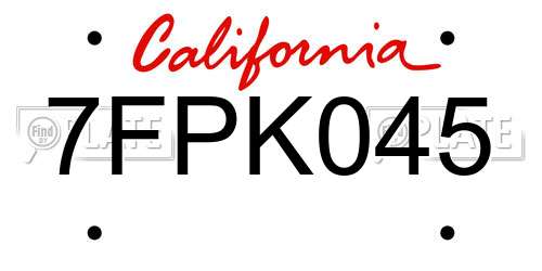 7FPK045 California License Plate