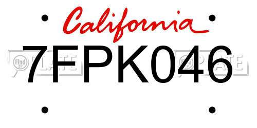 7FPK046 California License Plate