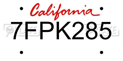 7FPK285 California License Plate