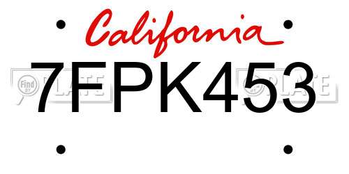 7FPK453 California License Plate
