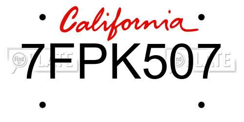 7FPK507 California License Plate