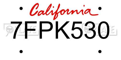 7FPK530 California License Plate