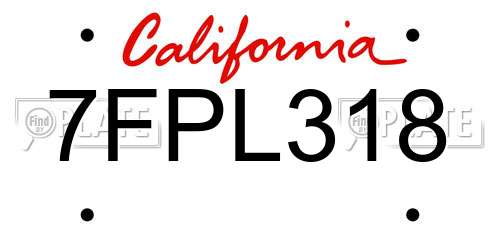 7FPL318 California License Plate