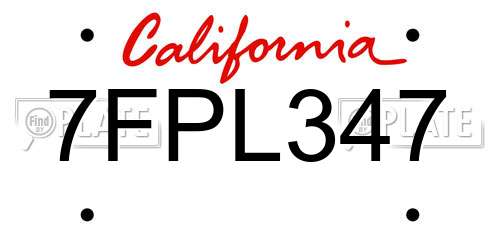 7FPL347 California License Plate