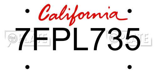 7FPL735 California License Plate