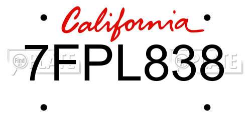 7FPL838 California License Plate