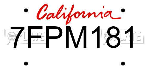 7FPM181 California License Plate