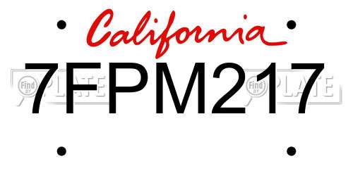 7FPM217 California License Plate