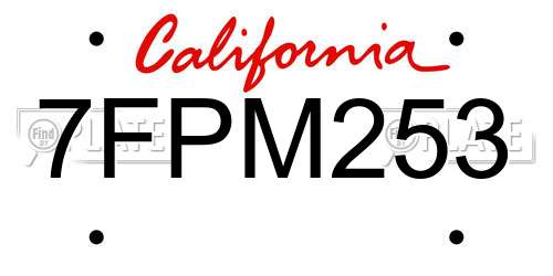 7FPM253 California License Plate