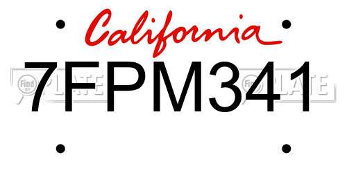 7FPM341 California License Plate