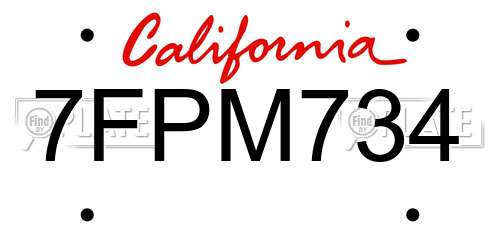7FPM734 California License Plate