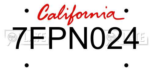7FPN024 California License Plate