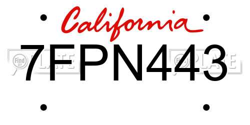 7FPN443 California License Plate