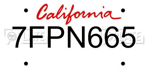 7FPN665 California License Plate