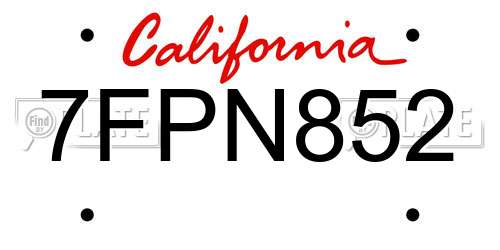 7FPN852 California License Plate