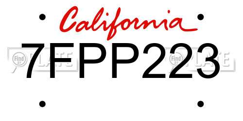 7FPP223 California License Plate