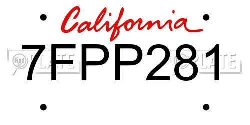 7FPP281 California License Plate