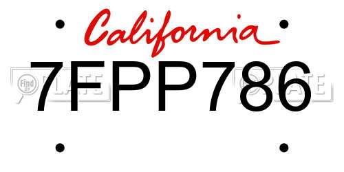 7FPP786 California License Plate