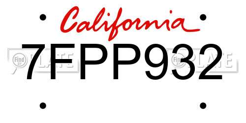 7FPP932 California License Plate