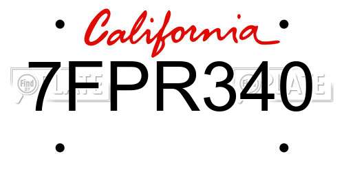 7FPR340 California License Plate