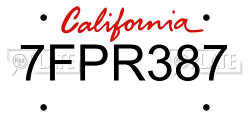 7FPR387 California License Plate