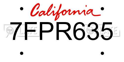 7FPR635 California License Plate
