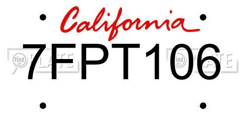 7FPT106 California License Plate