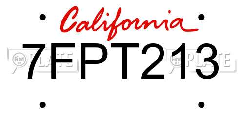 7FPT213 California License Plate