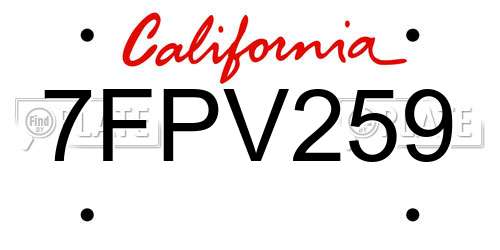 7FPV259 California License Plate