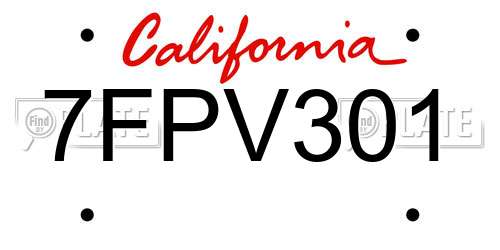 7FPV301 California License Plate