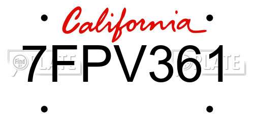 7FPV361 California License Plate