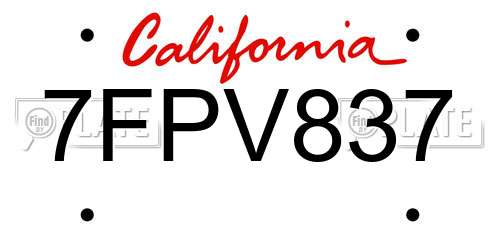 7FPV837 California License Plate