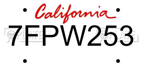 7FPW253 California License Plate