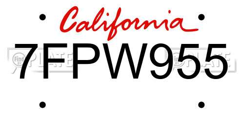7FPW955 California License Plate