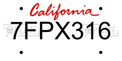 7FPX316 California License Plate