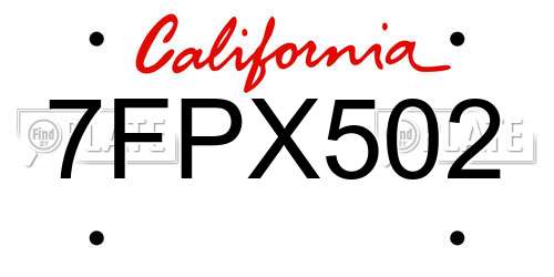 7FPX502 California License Plate