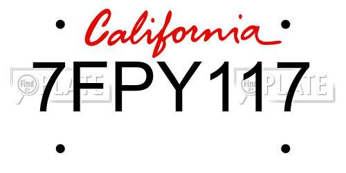 7FPY117 California License Plate