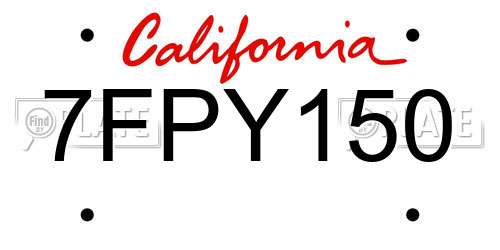 7FPY150 California License Plate