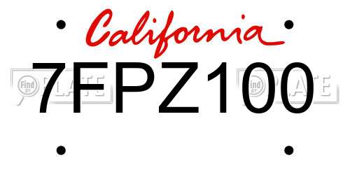 7FPZ100 California License Plate