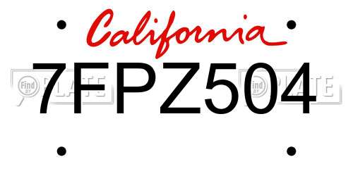 7FPZ504 California License Plate